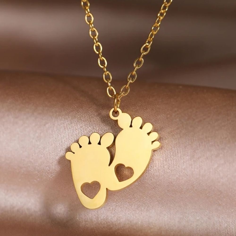 Gold Stainless Steel Baby Feet Mother's Necklace